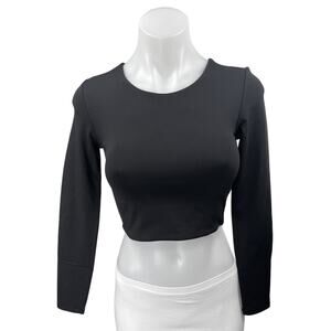Aritzia Babaton Contour Black Long Sleeve Crew Neck Crop Shirt Sweater Top Sz S